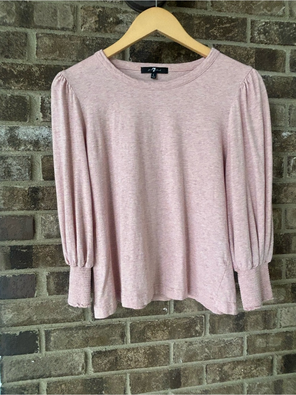 7 For All Mankind Blush Pink Puff Sleeve Smocked Cuff Top | Size Large